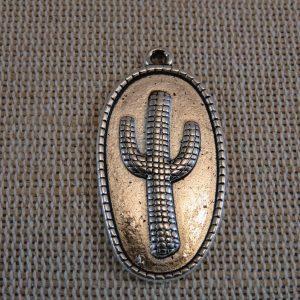 Pendentifs cactus ovale métal argenté 35mm – lot de 5