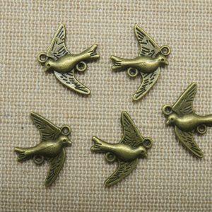 Pendentifs oiseau hirondelle bronze 22mm – lot de 5