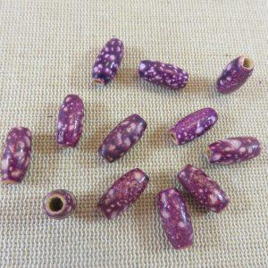Perles ovale en bois violette tacheté 15x7mm – lot de 10