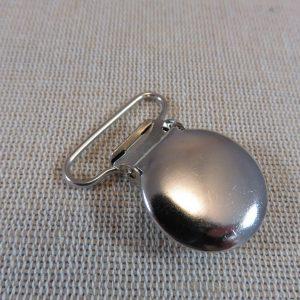 Pince-clips attache tétine argenté en métal forme ronde