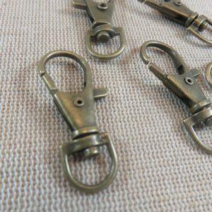 Porte-clés mousquetons bronze 37mm avec anneaux pivotant – lot de 5