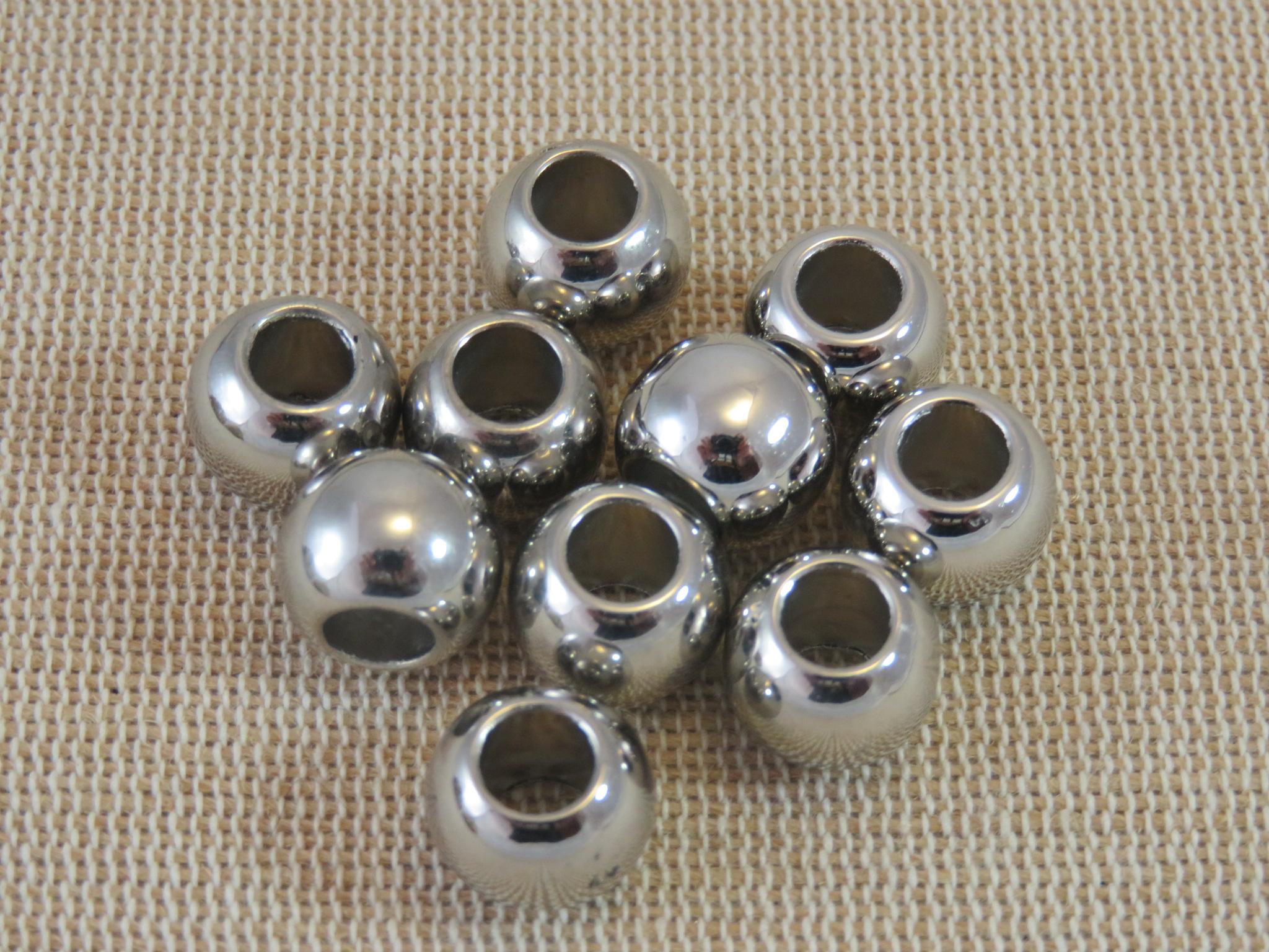 Perles acrylique ronde métallisé gros trou - lot de 5