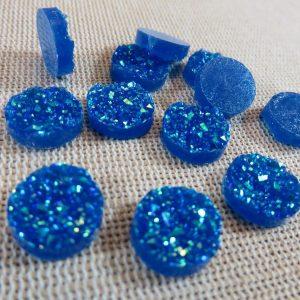 Cabochons druzy bleu 12mm rond en résine – lot de 10