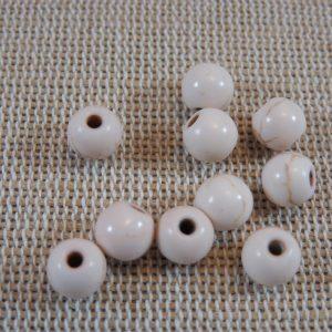 Perles Howlite beige 6mm effet pierre turquoise ronde – lot de 20
