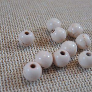 Perles Howlite beige 6mm effet pierre turquoise ronde – lot de 20