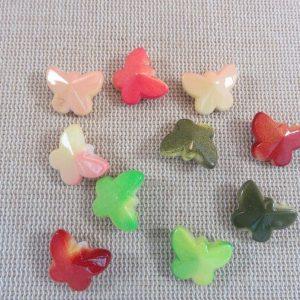 Perles papillon multicolore acrylique 14mm – lot de 10
