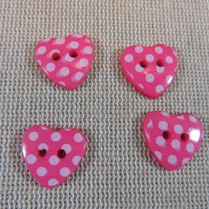 Boutons cœur rose à pois 15mm bouton couture résine – lot de 10