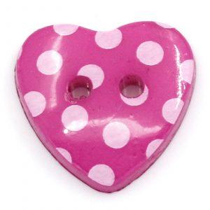 Boutons cœur rose à pois 15mm bouton couture résine – lot de 10