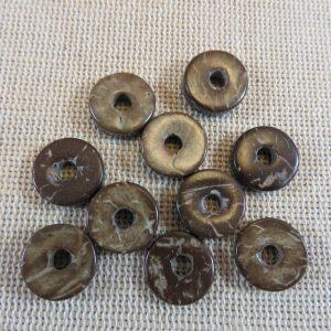 Perles rondelle bois de coco 12mm palet marron – lot de 25
