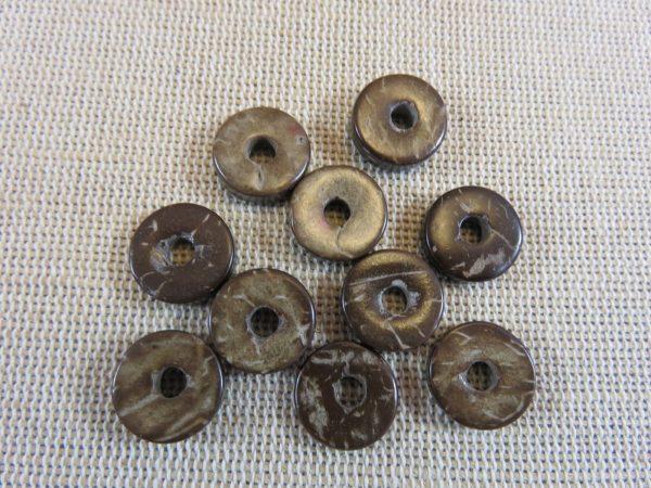 Perles rondelle bois de coco 12mm palet marron - lot de 25