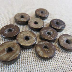 Perles rondelle bois de coco 12mm palet marron – lot de 25