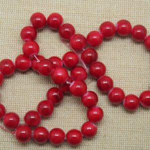 Perles en verre 8mm rouge marbré noir – lot de 8