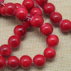 Perles en verre 8mm rouge marbré noir – lot de 8