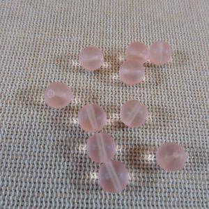 Perles en verre rose 6mm ronde – lot de 8
