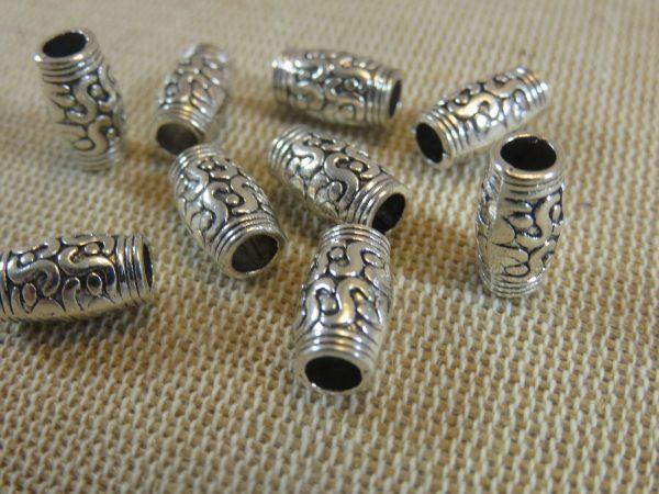 Perles colonne tube argenté 12x7mm en métal