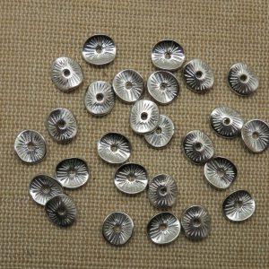 Perles rondelle argenté ondulé 10mm en métal – lot de 20