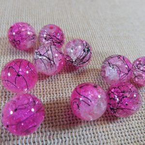 Perles en verre rose craquelé tréfilé noir 10mm – lot de 15