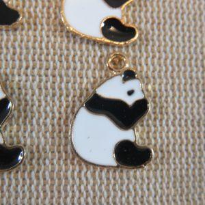 Breloques Panda métal émaillé pendentif animal 18mm – lot de 5