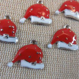 Breloques chapeau de Noël rouge métal émaillé – lot de 5