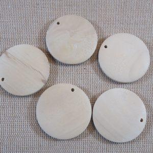 Pendentifs bois brut naturelle disque rond 30mm – lot de 5