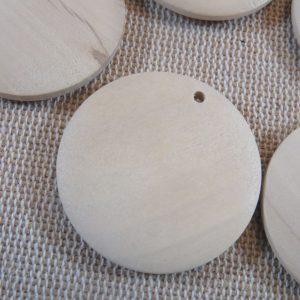 Pendentifs bois brut naturelle disque rond 30mm – lot de 5