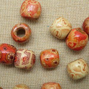 Perles tonneau en bois imprimé multicolore 12mm – lot de 15