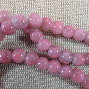 Perles verre rose tréfilé 6mm ronde – lot de 25