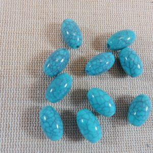 Perles ovale bleu turquoise fissuré en acrylique – lot de 10