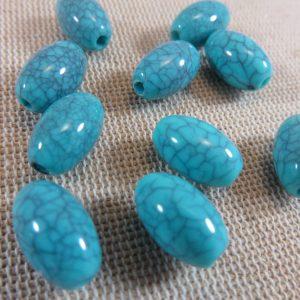 Perles ovale bleu turquoise fissuré en acrylique – lot de 10