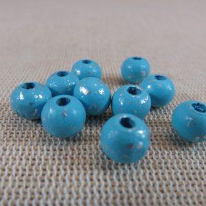 Perles bleu argenté en bois 8mm ronde – lot de 25