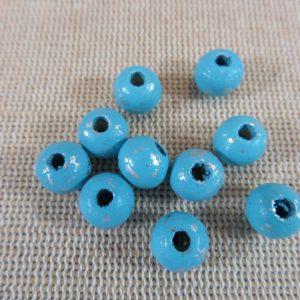 Perles bleu argenté en bois 8mm ronde – lot de 20