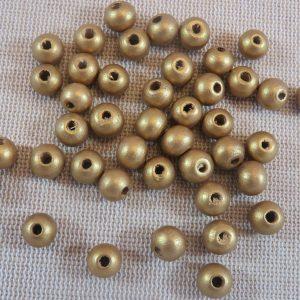 Perles en bois dorée 8mm ronde – lot de 20