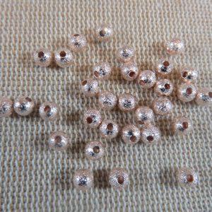 Perles laiton Or rose dépoli ronde 4mm – lot de 15