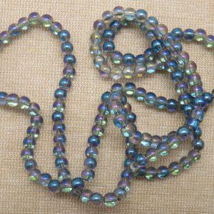 Perles en verre 4mm ronde bleu gris reflet violet – lot de 30