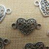 Breloques cœur filigrané arabesque pendentif connecteur argenté