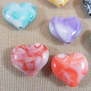 Perles cœur marbré 23x20mm en acrylique – lot de 5