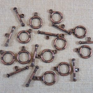 Fermoirs toggles bracelet métal couleur cuivré – lot de 10