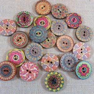 Boutons mandala en bois multicolore 20mm bouton de couture – lot de 10
