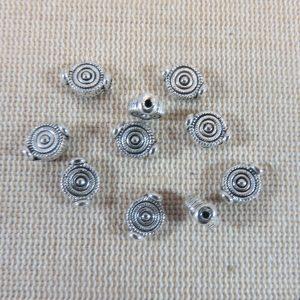 Perles gravé effet fleuri métal coloris argenté 10mm – lot de 10