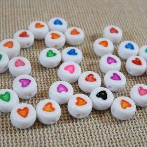 Perles cœur palet 7mm rond en acrylique – lot de 25