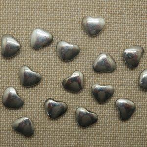 Perles cœur argenté gunmétal 11mm en métal – lot de 10