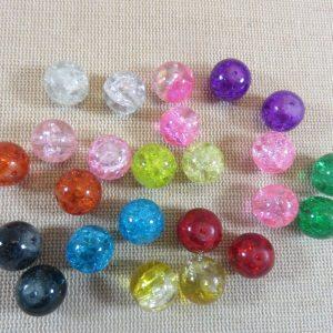 Perles verre craquelé 12mm multicolore – lot de 10