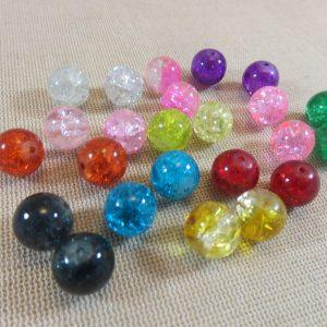 Perles verre craquelé 12mm multicolore – lot de 10