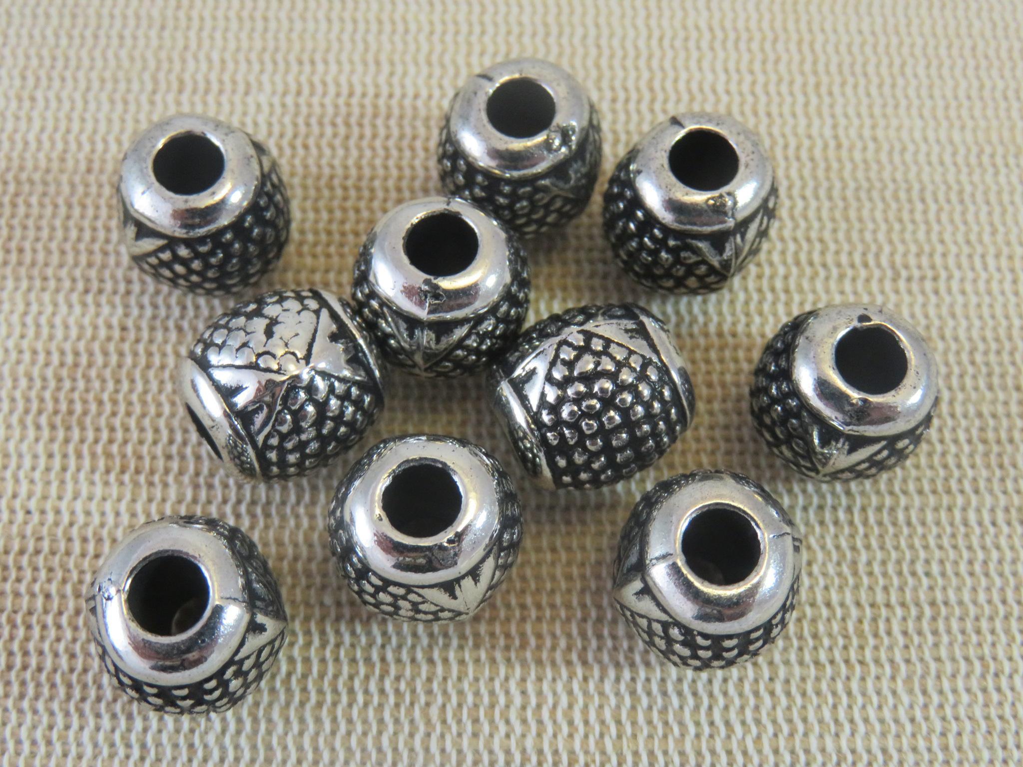 Perles acrylique tonneau métallisé gros trou - lot de 5