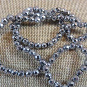 Perles Hématite 4mm facette argenté – lot de 10