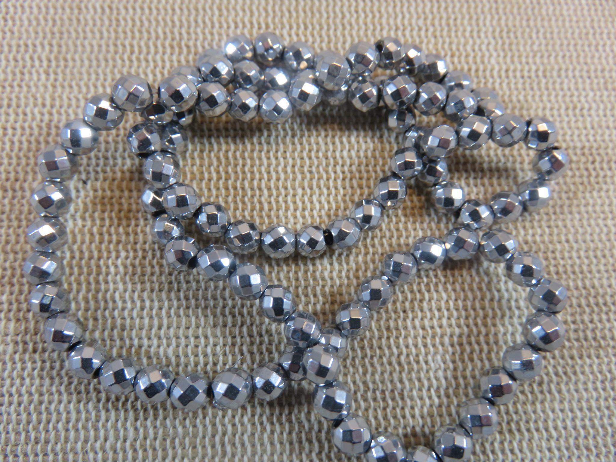 Perles Hématite 4mm facette argenté