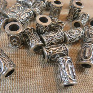 Perle rune viking argenté en métal 13x9mm – perle de barbe et cheveux dreadlocks