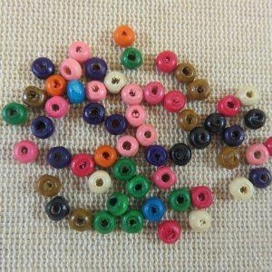 Perles rondelle en bois 4mm multicolore – lot de 50