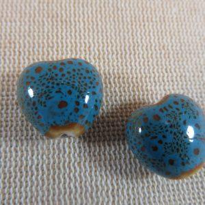 Perles cœur céramique bleu 17mm – lot de 2