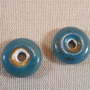 Perles donuts bleu céramique soucoupe 22mm – lot de 2